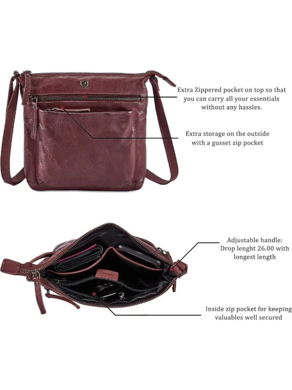 Vintage Genuine Leather Small Crossbody Bag for Women - Adjustable Travel